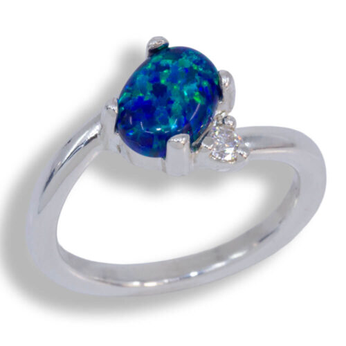 Lab Created Opal Accented Bypass Ring - Blue Opal