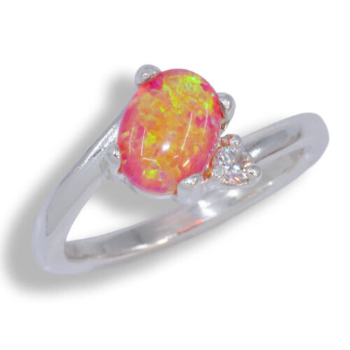 Lab Created Opal Accented Bypass Ring - Salmon Pink Opal