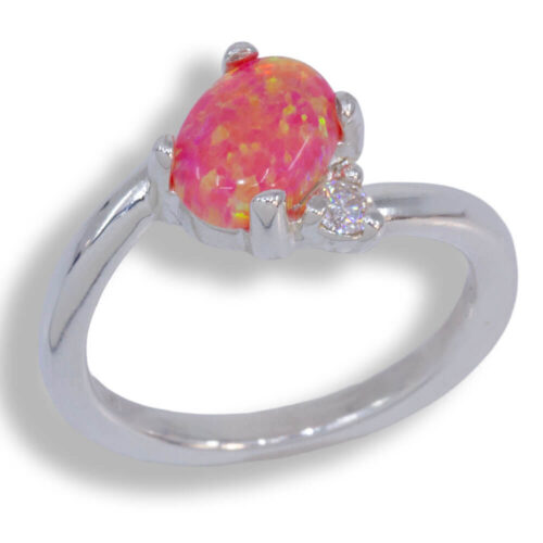 Lab Created Opal Accented Bypass Ring - Salmon Pink Opal
