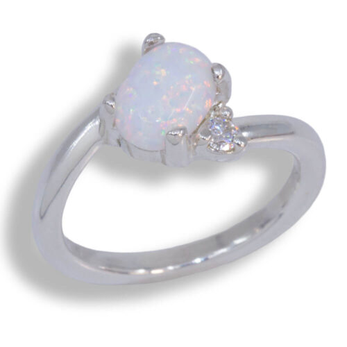 Lab Created Opal Accented Bypass Ring - White Opal