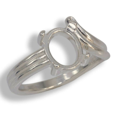 Oval Cabochon Sculpted ByPass Ring Mounting - White Gold
