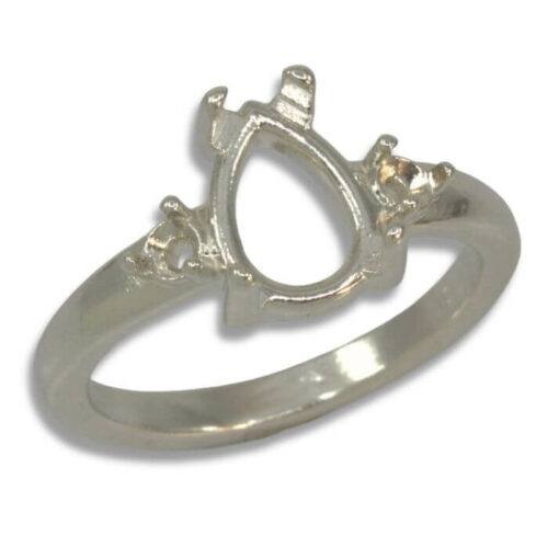 Pear Cabochon Accented Ring Mounting - White Gold