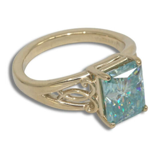 Blue Moissanite 10x8mm Radiant Artisan Scroll Ring