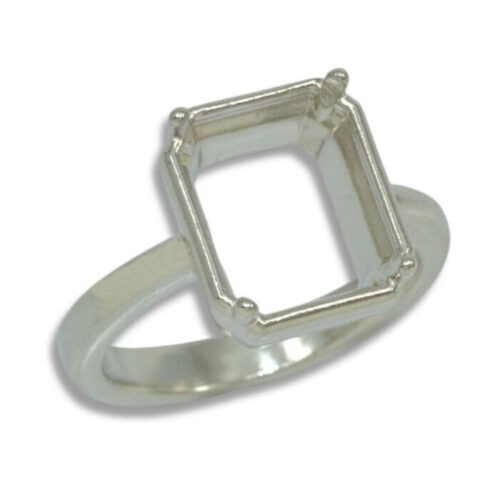 Emerald Cut Bezel Design with Prongs Pre-notched Ring Mounting