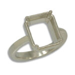 Emerald Cut Bezel Design with Prongs Pre-notched Ring Mounting - White Gold