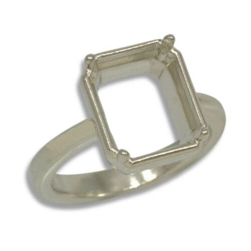 Emerald Cut Bezel Design with Prongs Pre-notched Ring Mounting - White Gold