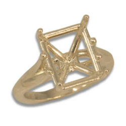 Emerald Cut Split Cathedral Pre-notched Ring Mounting - Yellow Gold