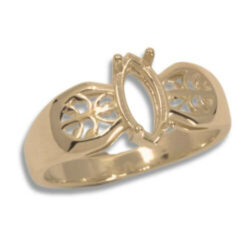 Marquise Filigree Pre-notched Ring Mounting - Yellow Gold