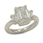 Lab Created Diamond Emerald Cut 2.46ct 3-Stone Trapezoid Accented Ring - White Gold