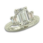 Lab Created Diamond Emerald Cut 2.46ct 3-Stone Trapezoid Accented Ring - White Gold