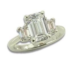 Lab Created Diamond Emerald Cut 2.46ct 3-Stone Trapezoid Accented Ring - White Gold