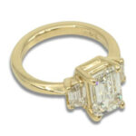 Lab Created Diamond Emerald Cut 2.46ct 3-Stone Trapezoid Accented Ring - Yellow Gold