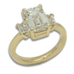 Lab Created Diamond Emerald Cut 2.46ct 3-Stone Trapezoid Accented Ring - Yellow Gold