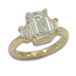 Lab Created Diamond Emerald Cut 2.46ct 3-Stone Trapezoid Accented Ring - Yellow Gold