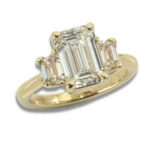 Lab Created Diamond Emerald Cut 2.46ct 3-Stone Trapezoid Accented Ring - Yellow Gold
