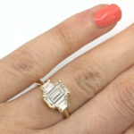 Lab Created Diamond Emerald Cut 2.46ct 3-Stone Trapezoid Accented Ring - Yellow Gold