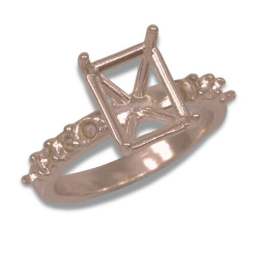 Emerald Basket Head Accented Pre-notched Ring Mounting - Rose Gold