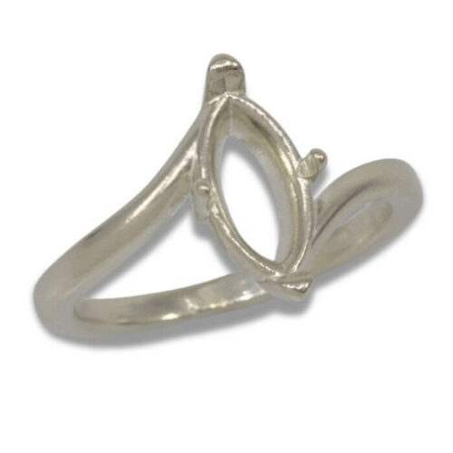 Marquise Solitaire Twist Pre-notched Ring Mounting - White Gold
