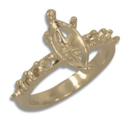 Marquise Basket Head Accented Pre-notched Ring Mounting - Yellow Gold