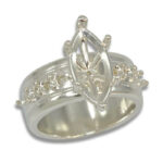 Marquise Accented Cigar Band Style Ring Mounting - Sterling Silver