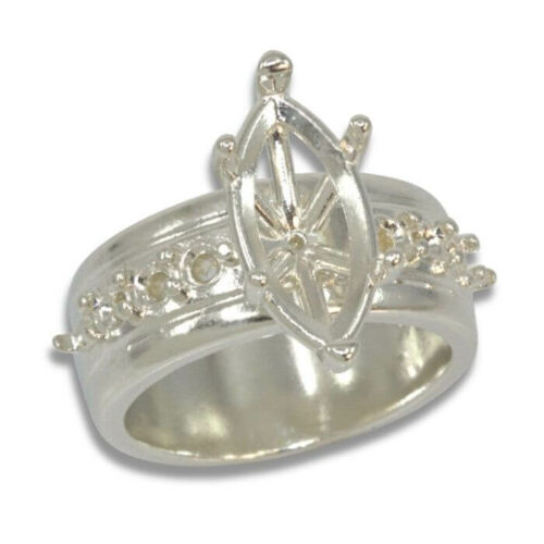 Marquise Accented Cigar Band Style Ring Mounting - Sterling Silver