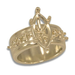 Marquise Accented Cigar Band Style Ring Mounting - Yellow Gold