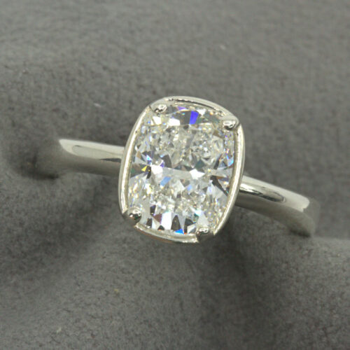 Lab Created Diamond Elongated Cushion 2.49ct E VVS2 Bezel Prong Ring