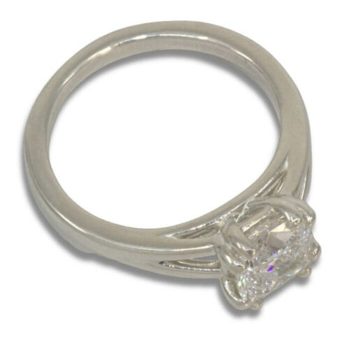Lab Created Diamond Cushion Cut 1.83ct E VVS2 Split Cathedral Ring
