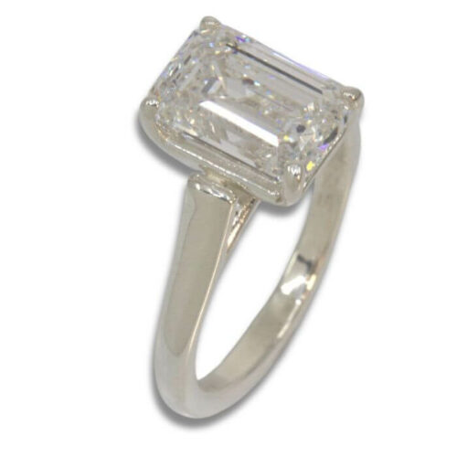 Lab Created Diamond 2.98ct E VS1 Emerald Cut Cathedral Ring