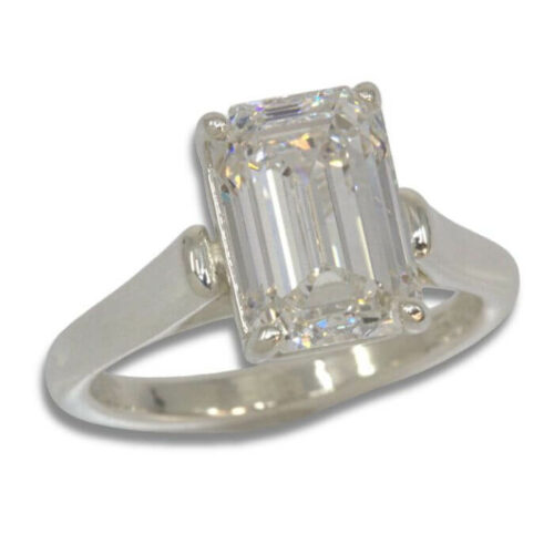 Lab Created Diamond 2.98ct E VS1 Emerald Cut Cathedral Ring