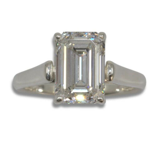 Lab Created Diamond 2.98ct E VS1 Emerald Cut Cathedral Ring