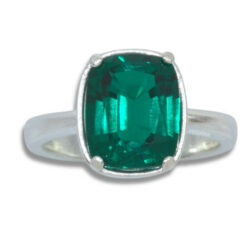 Lab Emerald 11x9mm Cushion Bezel Prong Ring