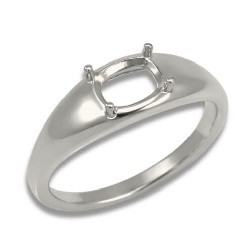 Elongated Cushion Solitaire Dome Pre-notched Ring Mounting - Sterling Silver