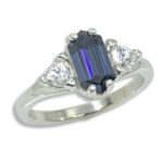 Dark Blue Moissanite Hexagon Trillion Accent Ring