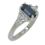 Dark Blue Moissanite Hexagon Trillion Accent Ring