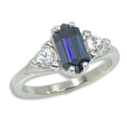 Dark Blue Moissanite Hexagon Trillion Accent Ring