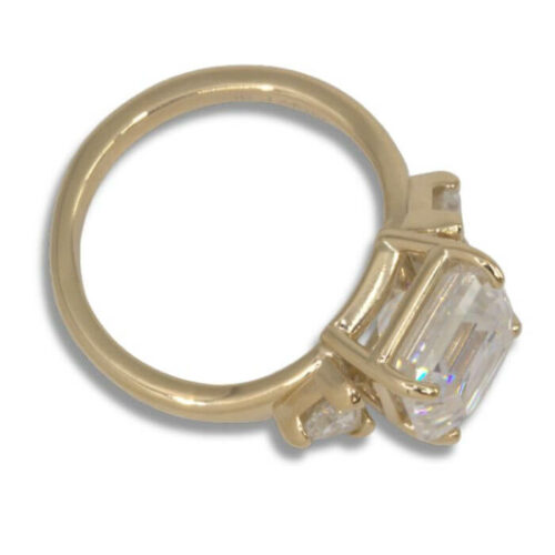 Three Stone Asscher Cut Moissanite Ring