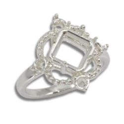 Princess Cut Accented Milgrain Pre-notched Ring Mounting