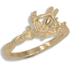 Cushion Cut Accented Twist Milgrain Pre-notched Ring Mounting - Yellow Gold