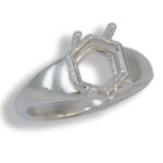 Hexagon Wide Band Solitaire Pre-notched Ring Mounting - Sterling Silver