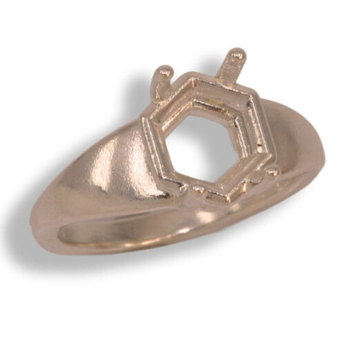 Hexagon Wide Band Solitaire Pre-notched Ring Mounting - Rose Gold