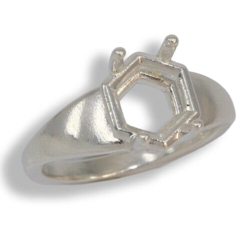 Hexagon Wide Band Solitaire Pre-notched Ring Mounting - White Gold