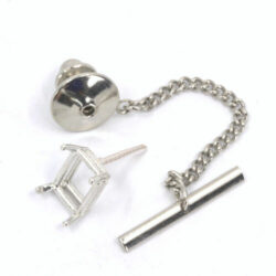 Sterling Silver Emerald Shape Tie Tack and Back