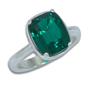 Lab Emerald 11x9mm Cushion Bezel Prong Ring